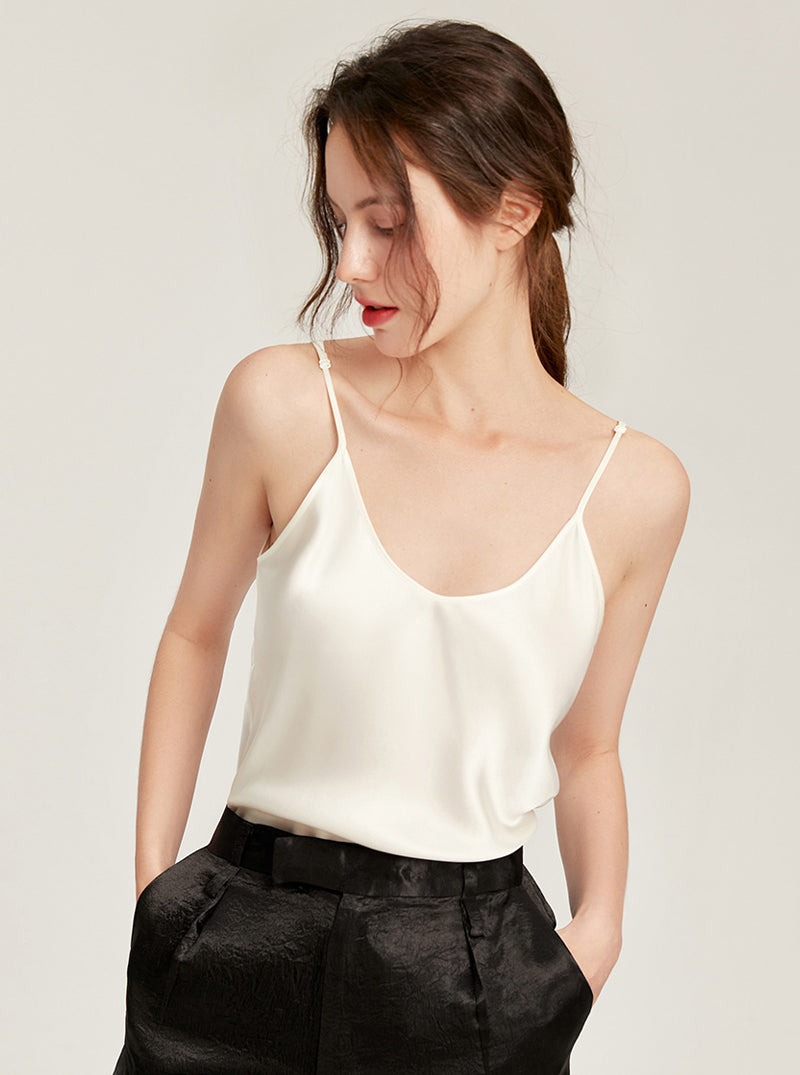 19 Momme Mulberry Silk Pajamas Top Can Be Outdoors Female Summer Pure Color Sling Vest Simple Sexy V Collar Small Camisole