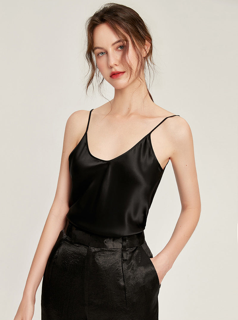19 Momme Mulberry Silk Pajamas Top Can Be Outdoors Female Summer Pure Color Sling Vest Simple Sexy V Collar Small Camisole